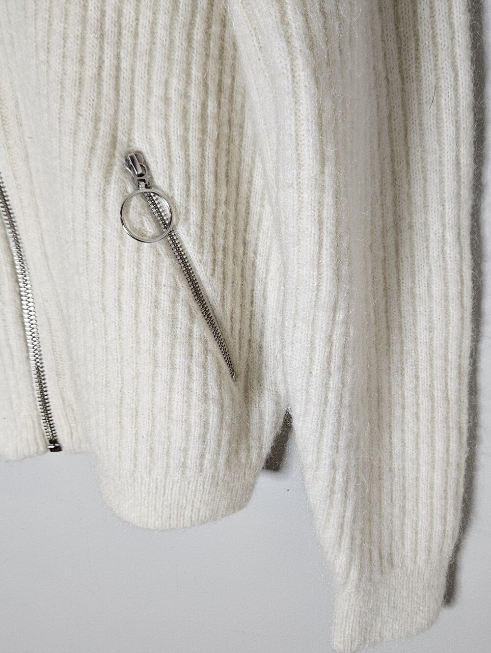 & Other Stories Wool Mohair Knit Bomber Sweater Zip Front Women's S Small Cream - Picture 6 of 8